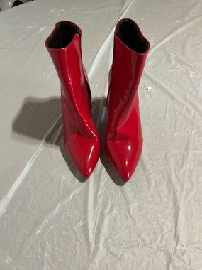 Red Patent Pointed Toe Ankle Boots - Women 1087